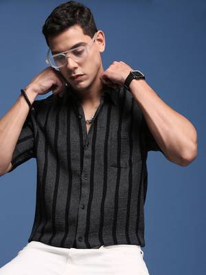 men's striped charcoal slim fit shirt 1