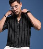 men's striped charcoal slim fit shirt