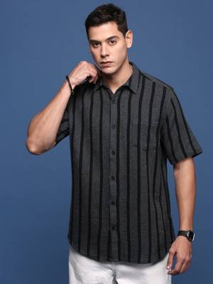 men's striped charcoal slim fit shirt 2