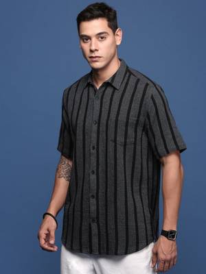 men's striped charcoal slim fit shirt 3