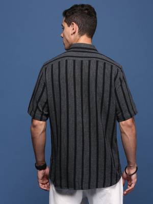 men's striped charcoal slim fit shirt 4