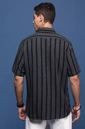 men's striped charcoal slim fit shirt