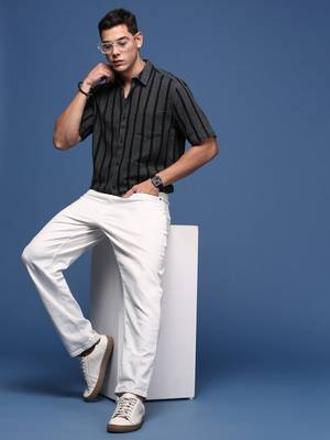 men's striped charcoal slim fit shirt 5