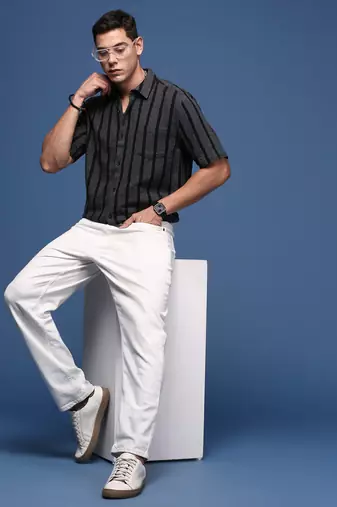 men's striped charcoal slim fit shirt