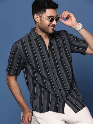 men's striped black slim fit shirt 1