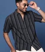 men's striped black slim fit shirt