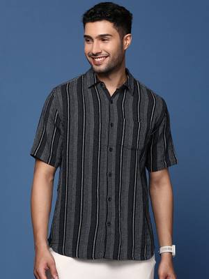 men's striped black slim fit shirt 2