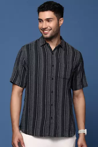 men's striped black slim fit shirt