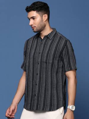 men's striped black slim fit shirt 3