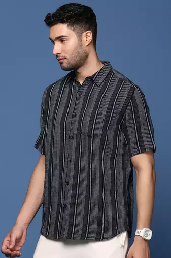 men's striped black slim fit shirt