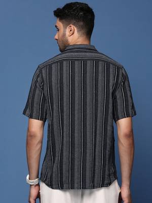 men's striped black slim fit shirt 4