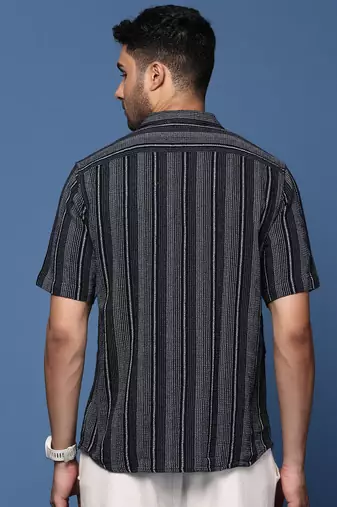 men's striped black slim fit shirt