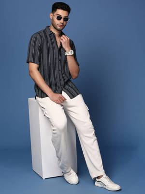 men's striped black slim fit shirt 5