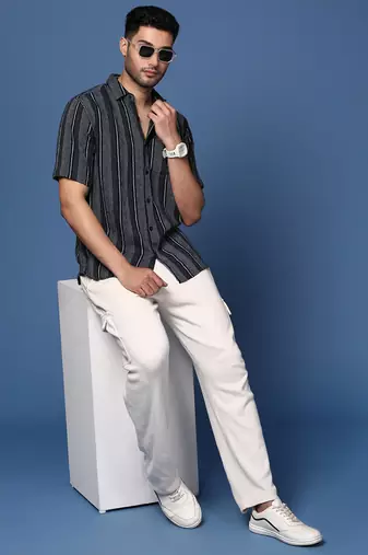 men's striped black slim fit shirt