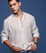 men's mandarin collar solid white slim fit shirt