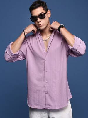 men's mandarin collar solid lavender slim fit shirt 1