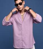 men's mandarin collar solid lavender slim fit shirt