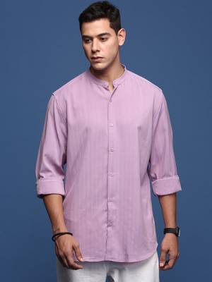 men's mandarin collar solid lavender slim fit shirt 2