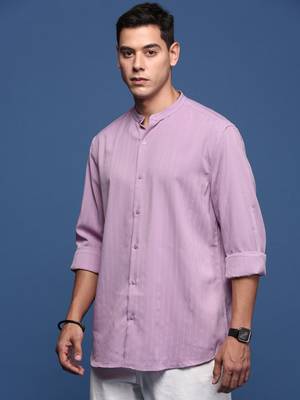 men's mandarin collar solid lavender slim fit shirt 3