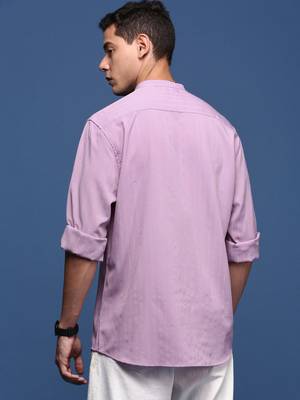 men's mandarin collar solid lavender slim fit shirt 4