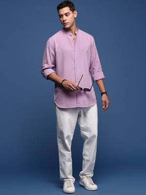 men's mandarin collar solid lavender slim fit shirt 5