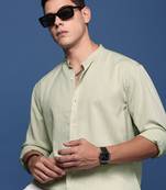 men's mandarin collar solid green slim fit shirt
