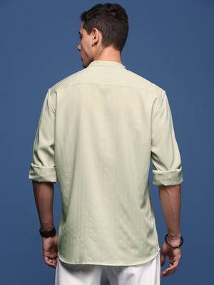 men's mandarin collar solid green slim fit shirt 4