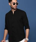 men's mandarin collar solid black slim fit shirt