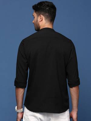 men's mandarin collar solid black slim fit shirt 4