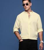 men's mandarin collar solid yellow slim fit shirt