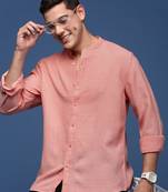 men's mandarin collar solid peach slim fit shirt