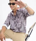 men's long sleeves abstract slim fit lavender shirt