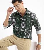 men's long sleeves abstract slim fit green shirt