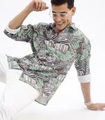 men's long sleeves abstract slim fit green shirt