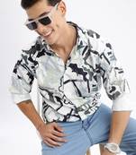 men's long sleeves abstract slim fit sea green shirt