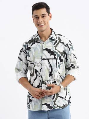 men's long sleeves abstract slim fit sea green shirt 2