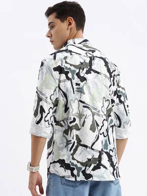 men's long sleeves abstract slim fit sea green shirt 4