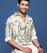 men's abstract slim fit beige shirt