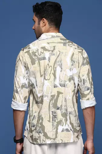men's abstract slim fit beige shirt