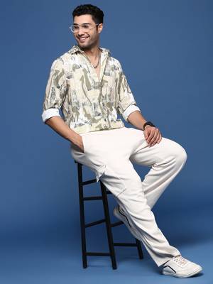 men's abstract slim fit beige shirt 5