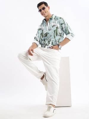 men's long sleeves abstract slim fit sea green shirt 5