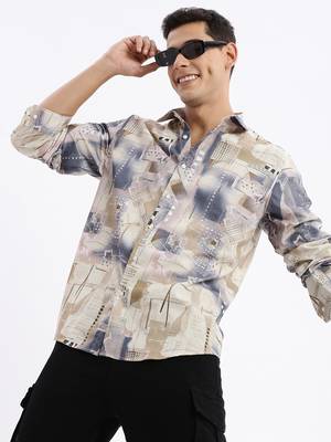 men's long sleeves abstract slim fit multi shirt 1