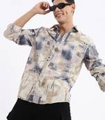 men's long sleeves abstract slim fit multi shirt