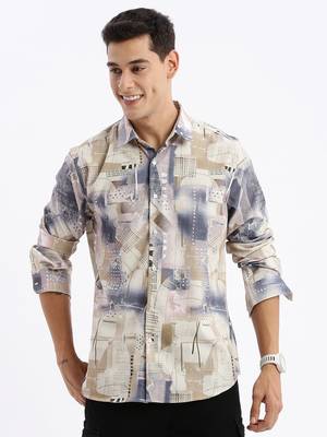 men's long sleeves abstract slim fit multi shirt 2