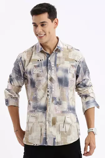 men's long sleeves abstract slim fit multi shirt