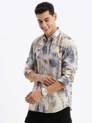 men's long sleeves abstract slim fit multi shirt 3