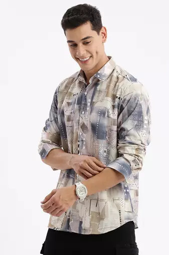 men's long sleeves abstract slim fit multi shirt
