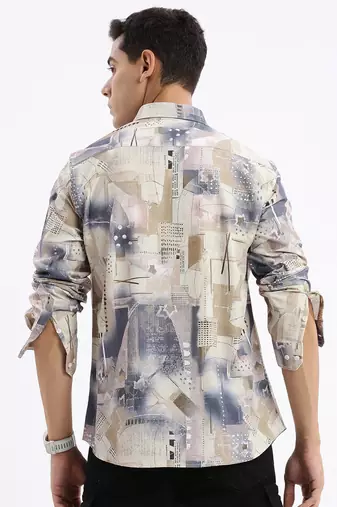 men's long sleeves abstract slim fit multi shirt
