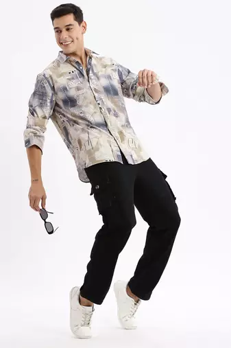 men's long sleeves abstract slim fit multi shirt