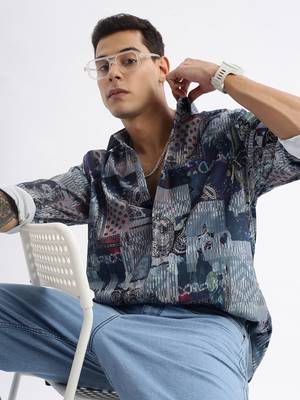 men's long sleeves abstract slim fit multi shirt 1